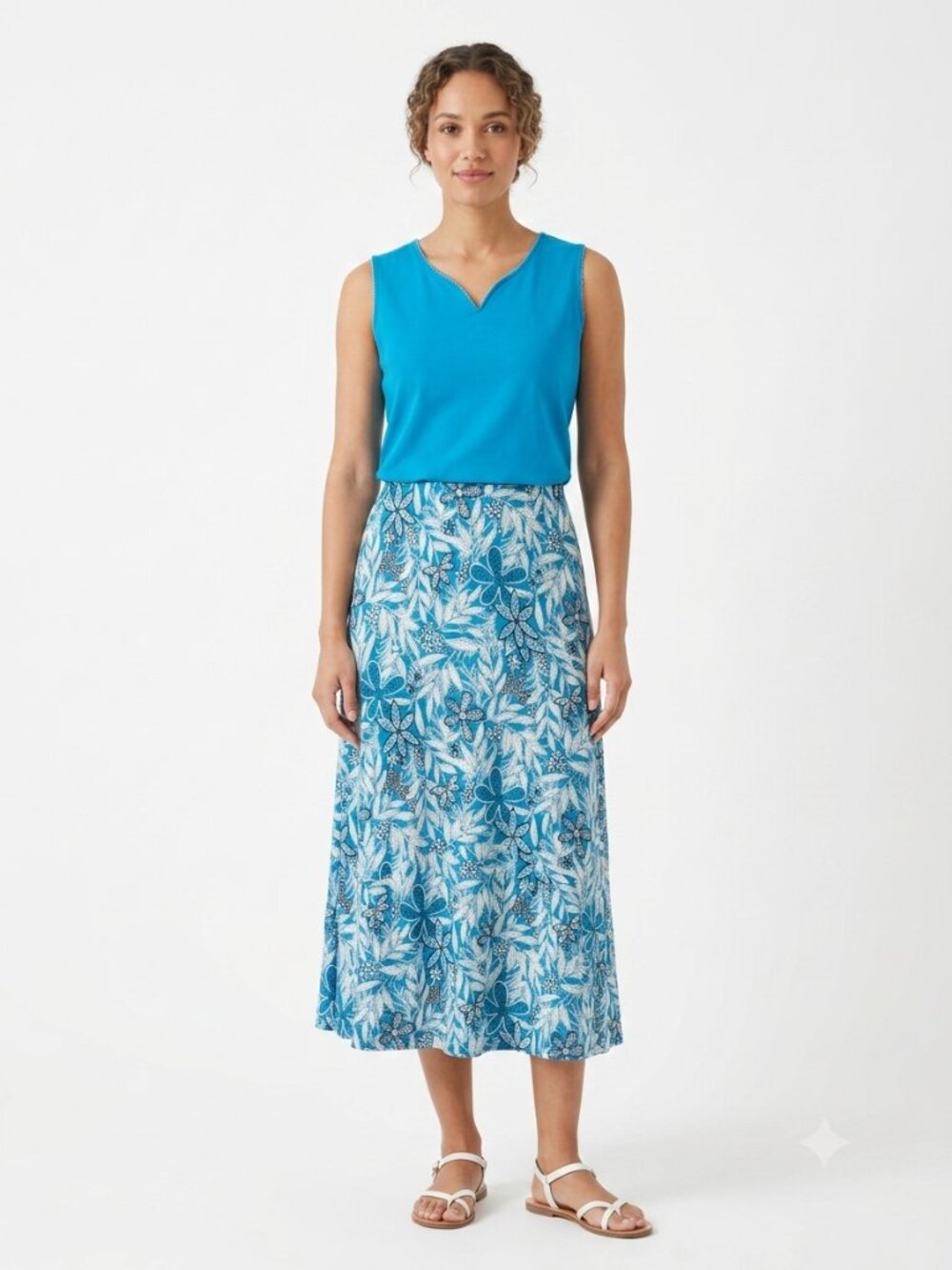 Bechamel Tank Skirt Set Blue Floral Casual Summer Beach L